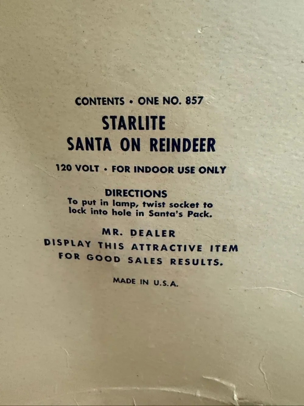 Vintage 50s Starlite Plastic Santa Claus Reindeer Christmas Decoration with Box